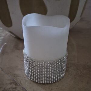 Neiman Marcus Yellow LED Candle with Silver Detailing